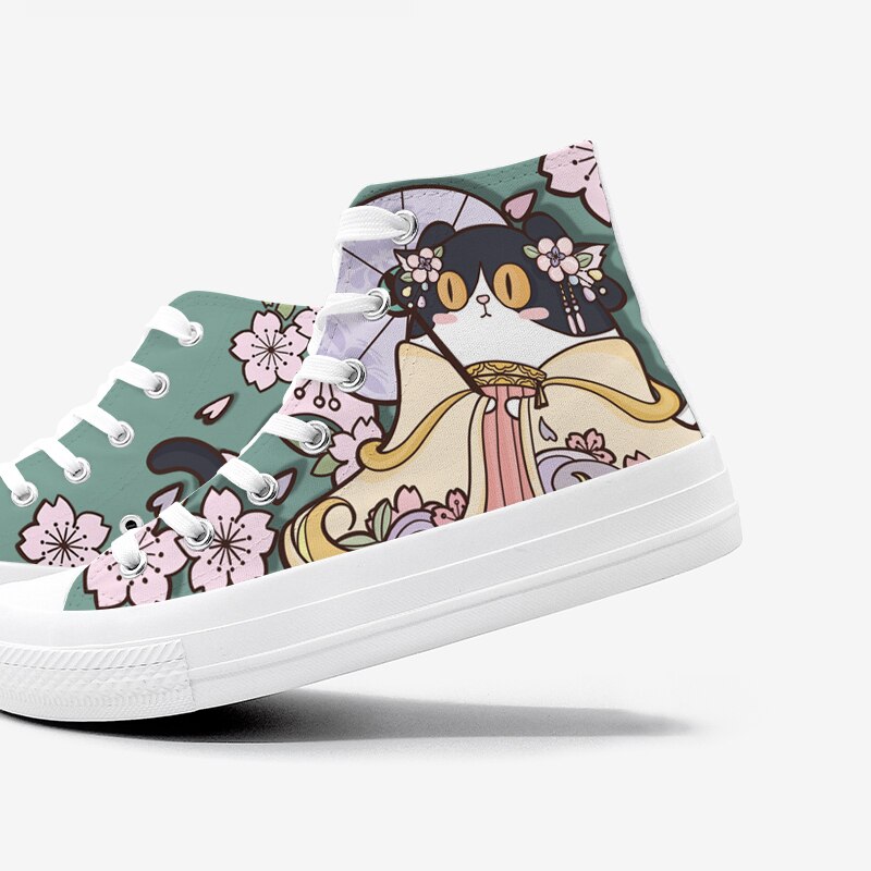 Retro Bloemen Katten Sneakers