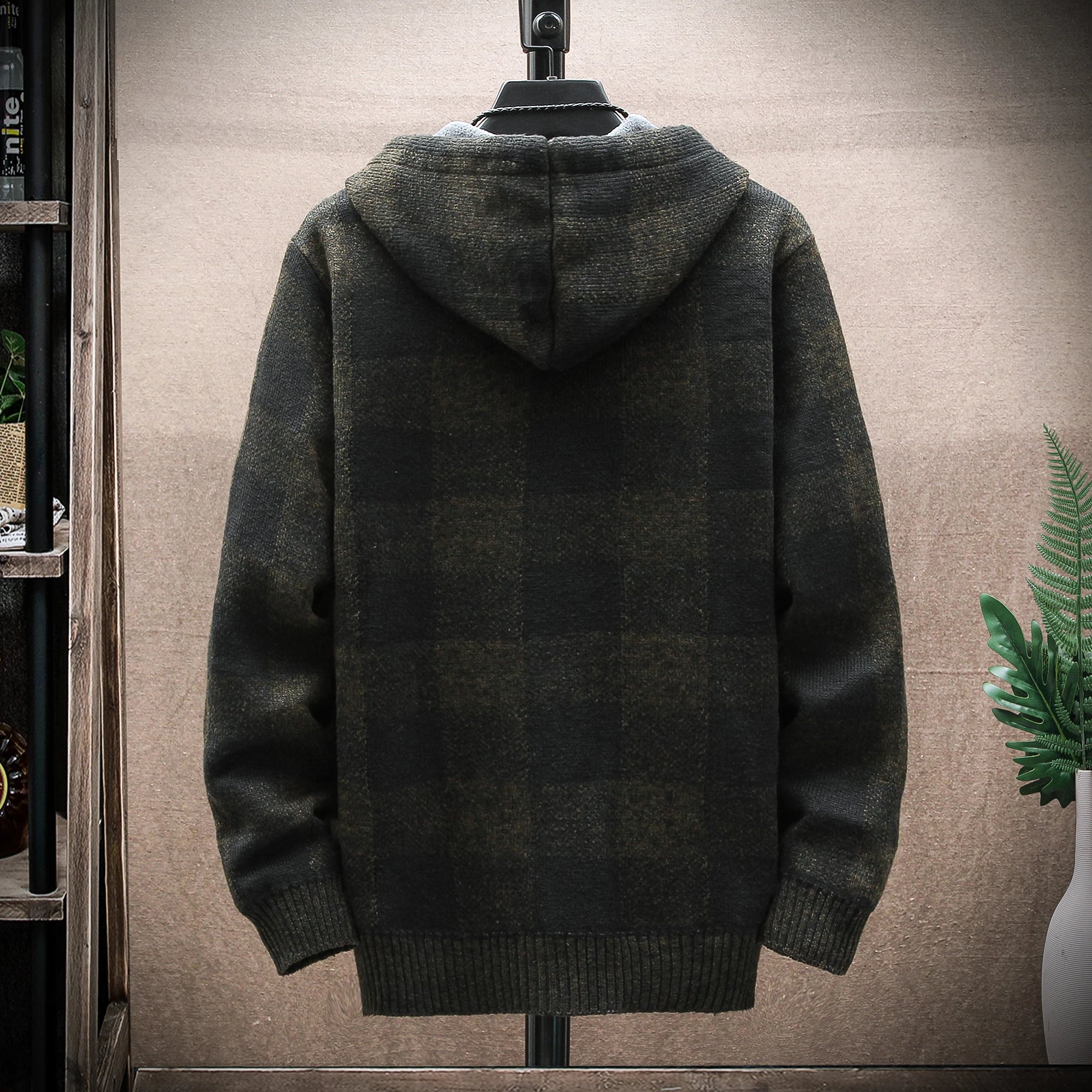 CozyShield Winter Plaid Hooded Jacket voor heren | Warm wollen vest met rits voor koud weer