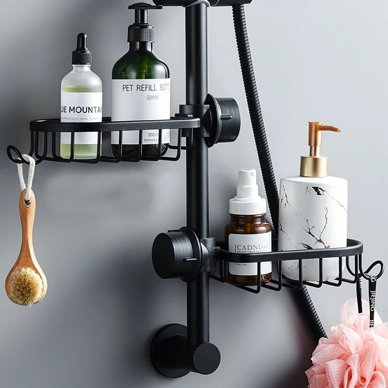 Adjustable Aluminum Bathroom Shelf Rack – Punch-Free Shower Storage Basket