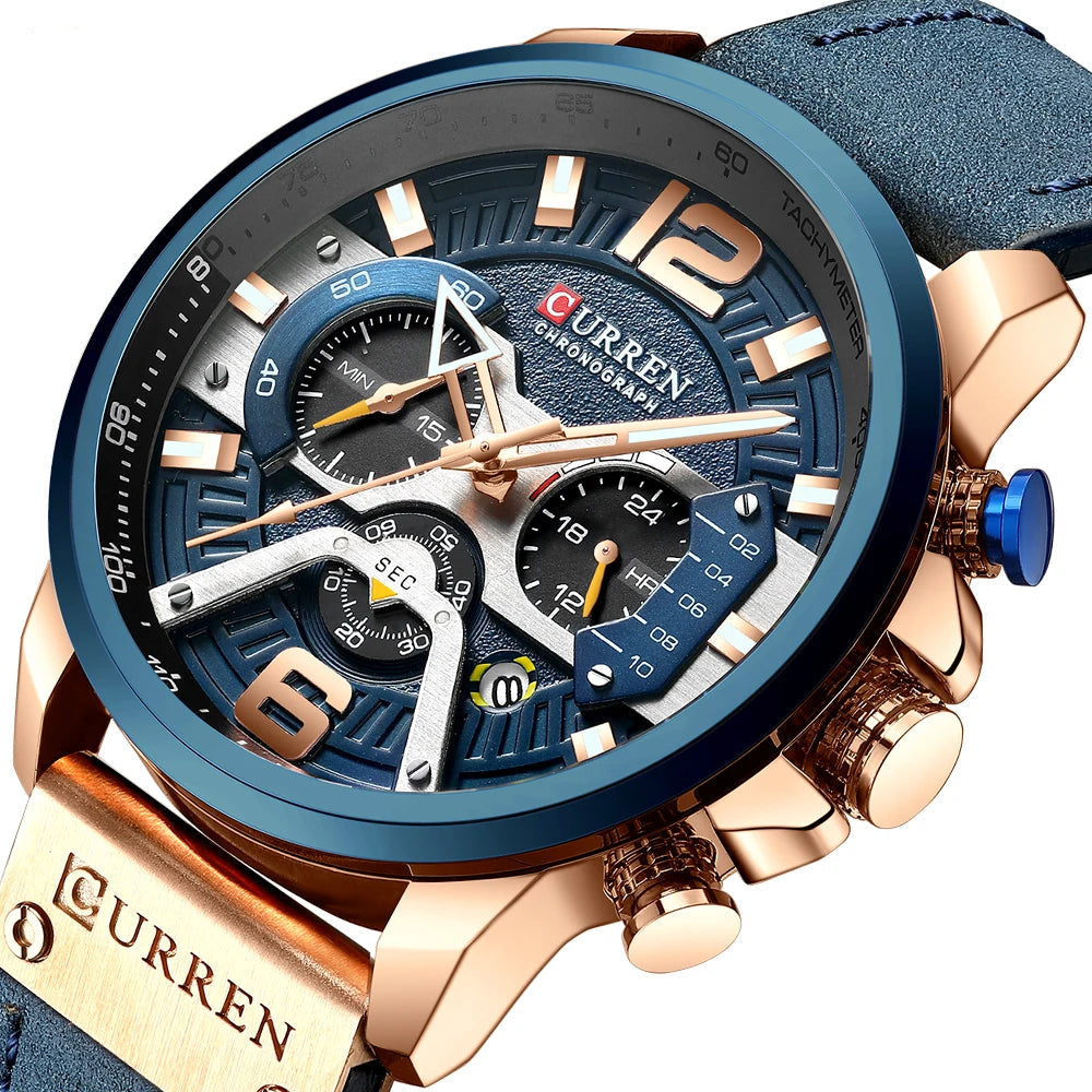 Axel ChronoSport par CURREN – Montre militaire de luxe en cuir pour homme