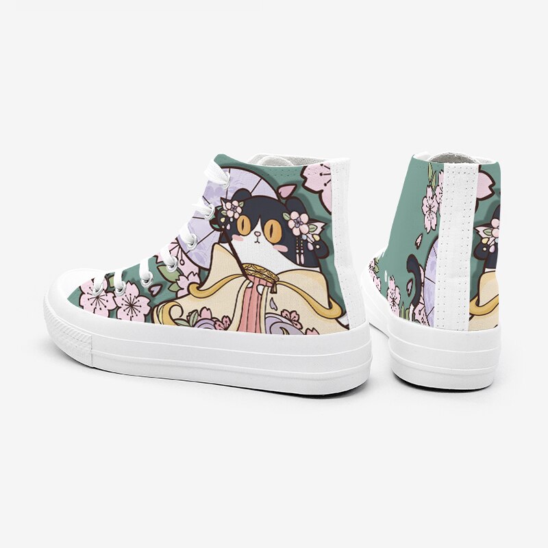 Retro Bloemen Katten Sneakers