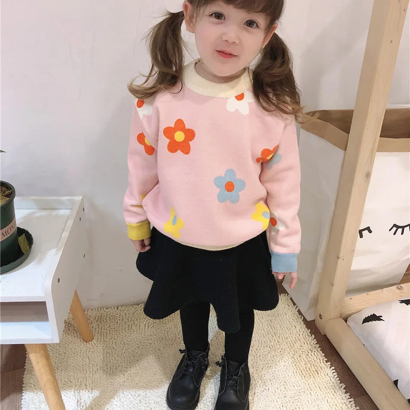 Suéter de punto con estampado floral CozyBloom para niñas | Suéter cálido de invierno