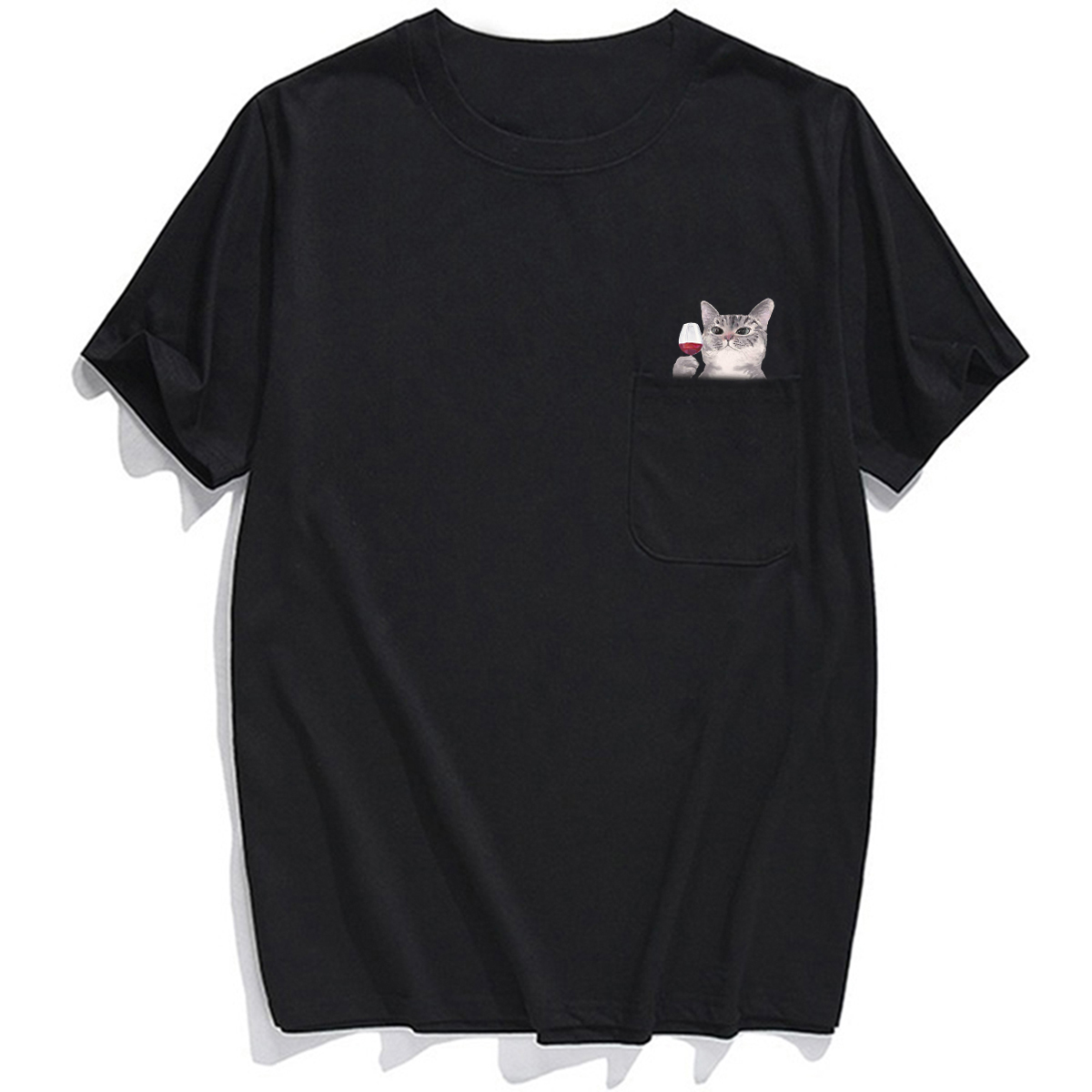 Surprise Pocket Wine Cat T-shirt