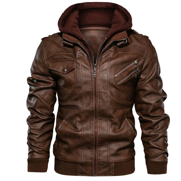 PU-leren herenjack – perfect voor herfst-casual en bikerstijl: afneembare capuchon