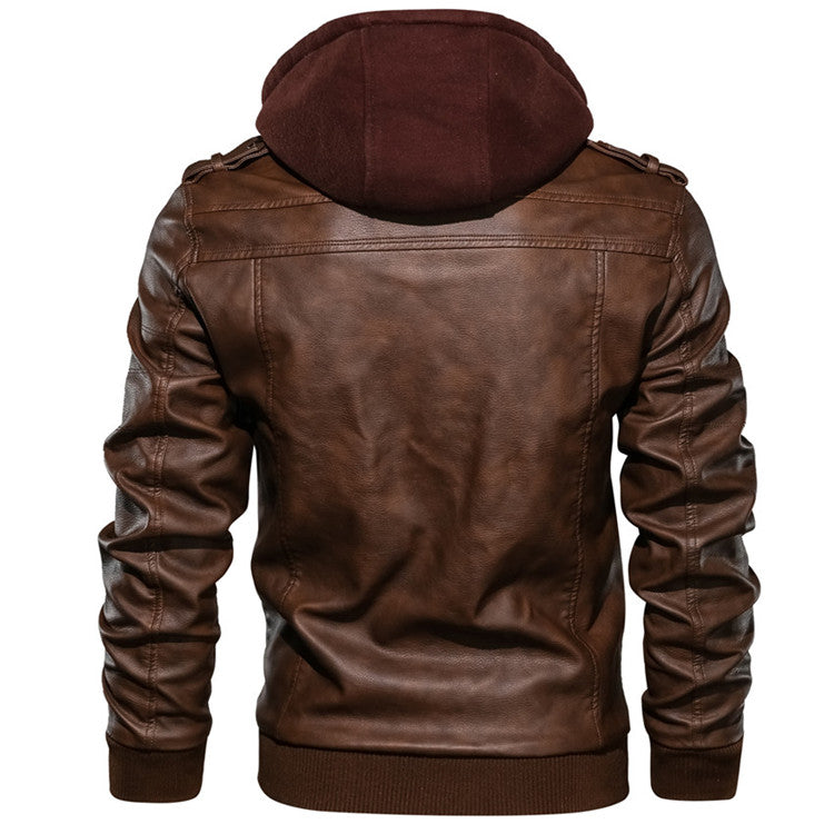 PU-leren herenjack – perfect voor herfst-casual en bikerstijl: afneembare capuchon