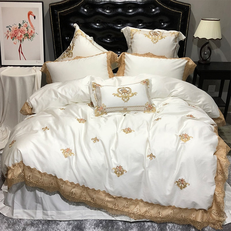 Set di biancheria da letto reale di lusso con ricamo in cotone egiziano orientale Karlena