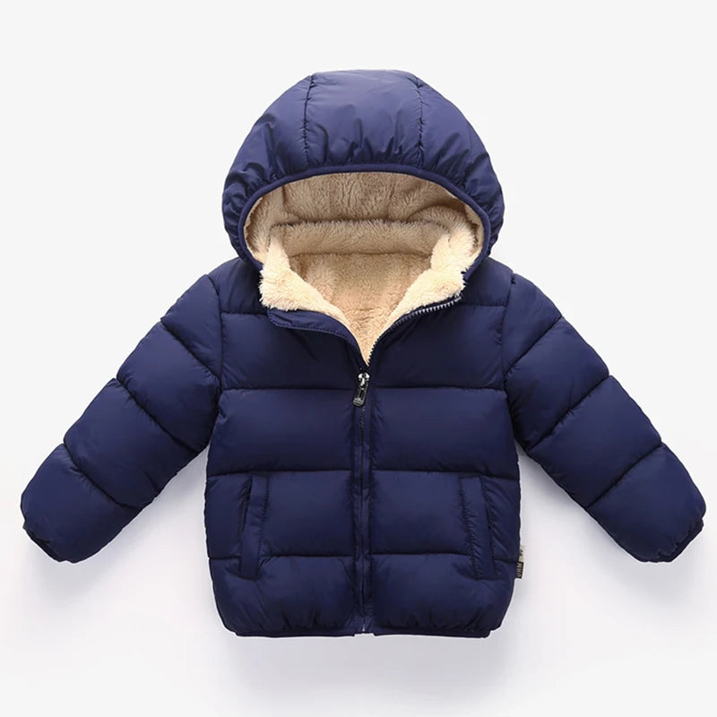 Veste d'hiver à capuche confortable pour enfants – Manteau épais en mélange de coton et de laine pour garçons et filles