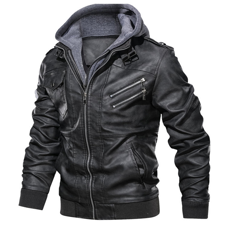 PU-leren herenjack – perfect voor herfst-casual en bikerstijl: afneembare capuchon