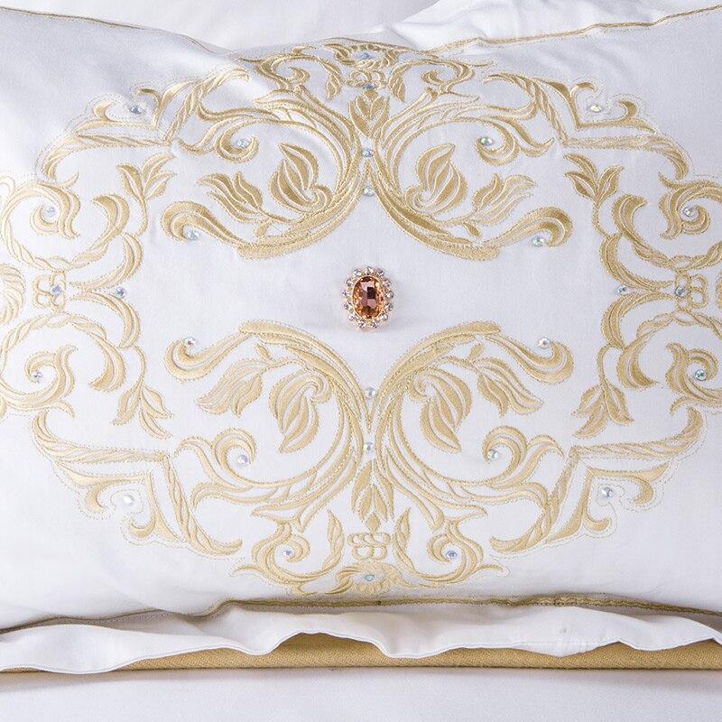 Set biancheria da letto con ricamo in cotone egiziano bianco DeLuxxe