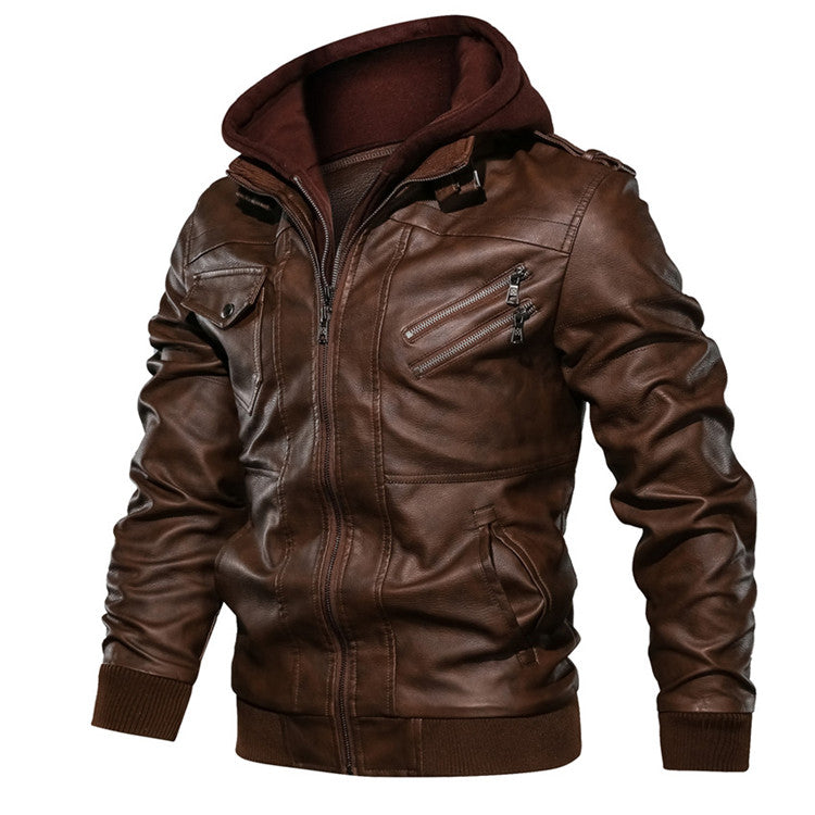 Men’s PU Leather Jacket – Perfect for Autumn Casual & Biker Style: detatchable hood