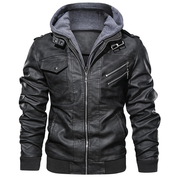 PU-leren herenjack – perfect voor herfst-casual en bikerstijl: afneembare capuchon