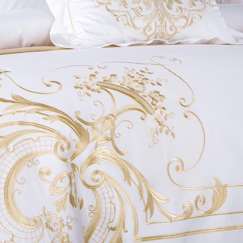 Set biancheria da letto con ricamo in cotone egiziano bianco DeLuxxe