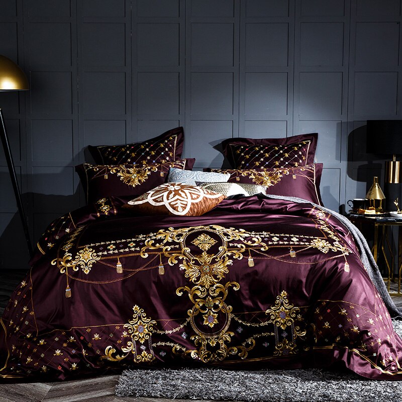 Ozmundo Sangria Egyptian Cotton Luxury Bedding Set