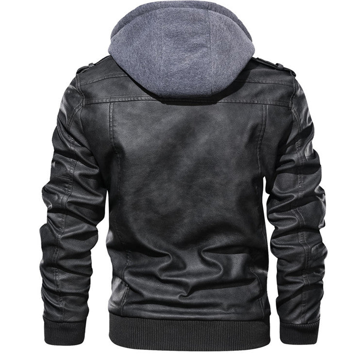 PU-leren herenjack – perfect voor herfst-casual en bikerstijl: afneembare capuchon