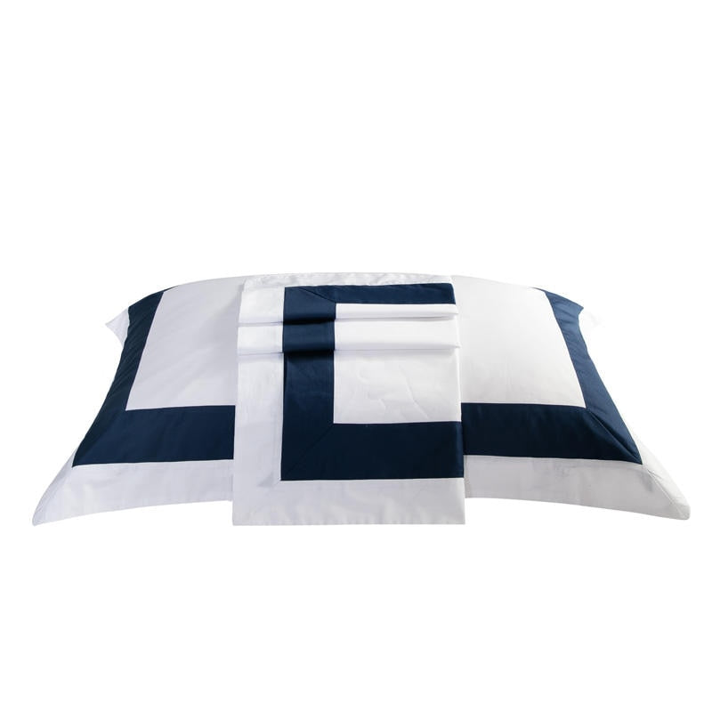 Degella Dark Blue Stripe Egyptian Cotton Luxury White Bedding Set