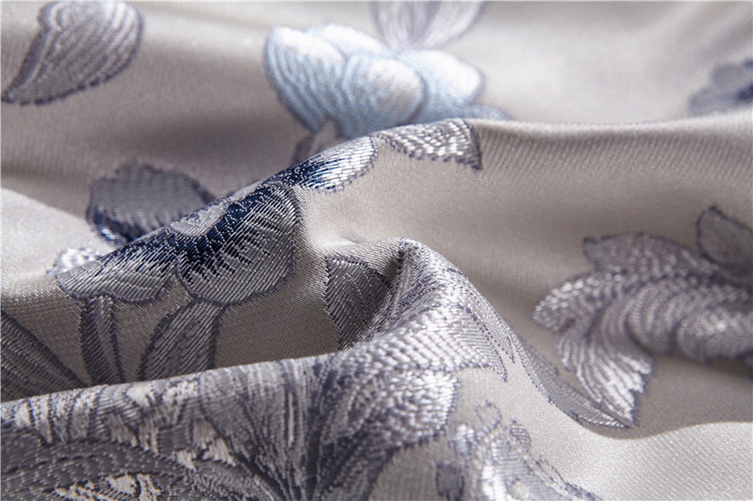 Ensemble de housse de couette chinois de luxe en jacquard de coton et de soie bleu argenté Impero