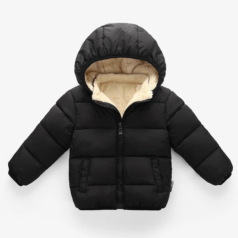 Cozy Winter Hooded Jacket for Kids - Thick Cotton and Wool Blend Coat for Boys & Girls