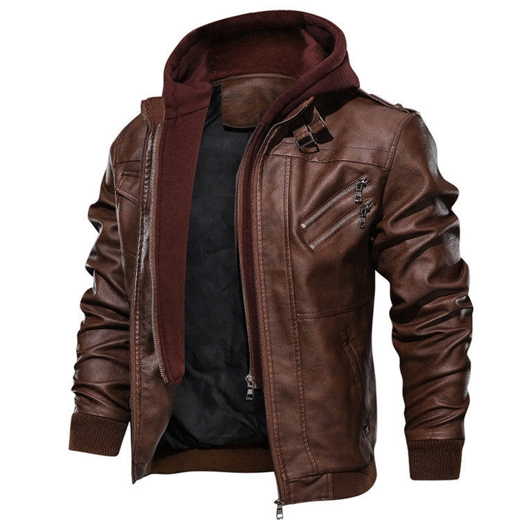 Herren-PU-Lederjacke – perfekt für den Herbst-Casual- und Biker-Stil: abnehmbare Kapuze