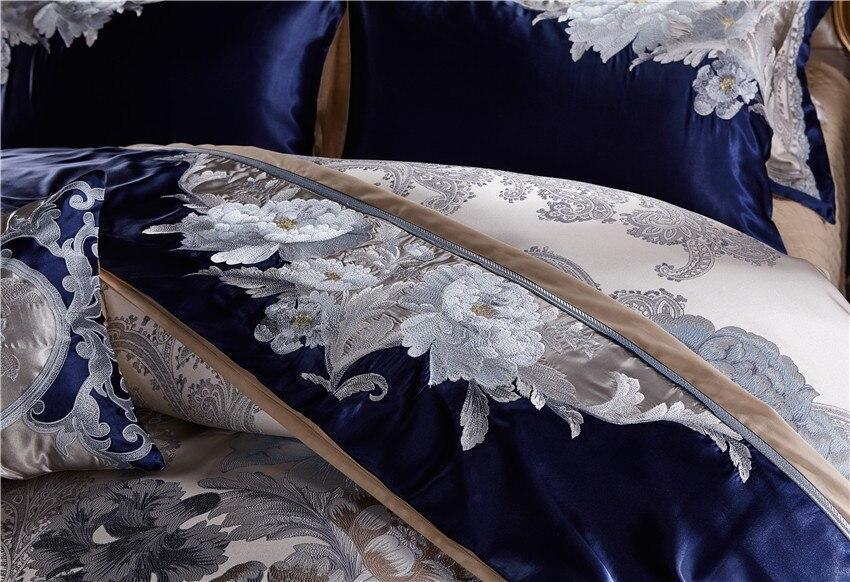 Impero blauw zilver zijde katoen jacquard luxe Chinese dekbedovertrekset