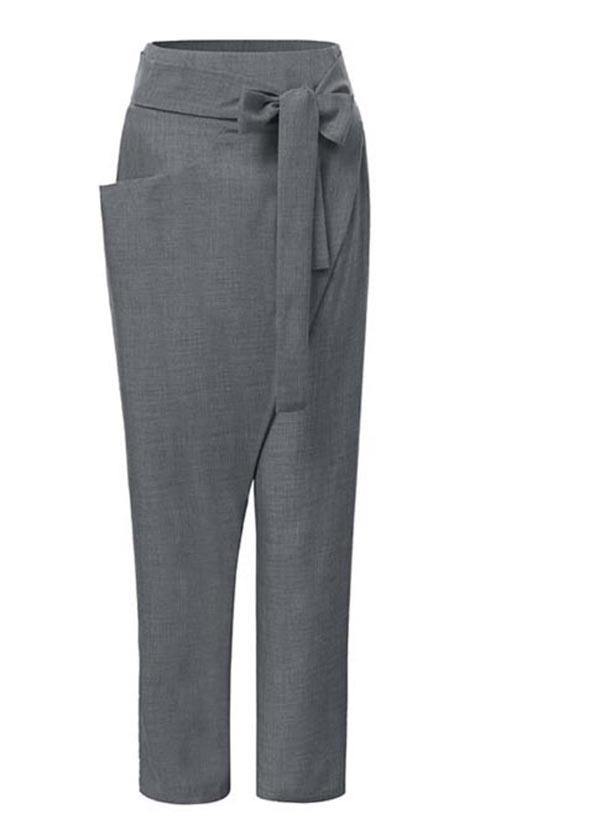 Pantalon d'été sarouel en coton taille haute, design asymétrique gris fait à la main