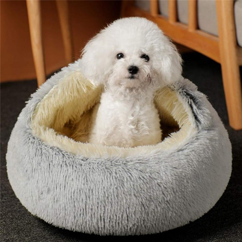 Round Plush Calming Dog Cave Bed