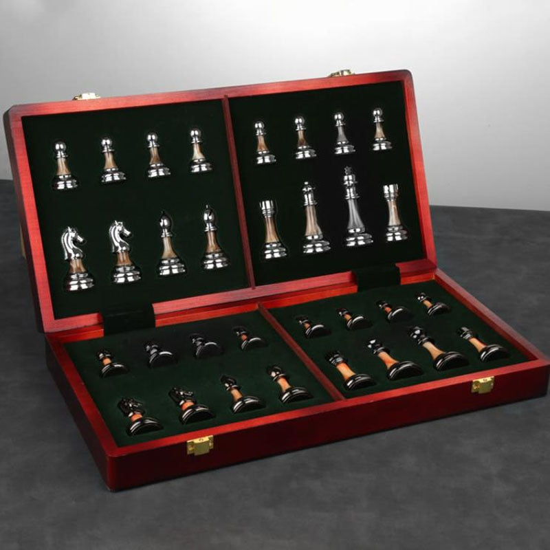 Luxury Metal Chess Set with Large 45CM Wooden Board