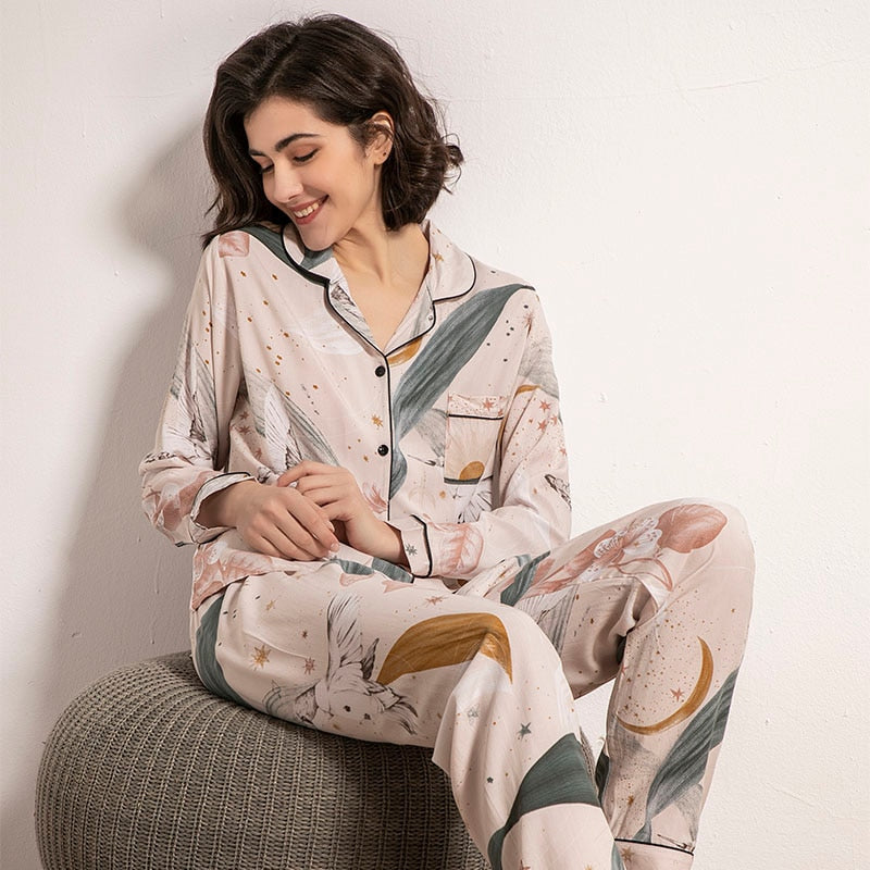 Pyjama à manches longues pour femme à imprimé floral