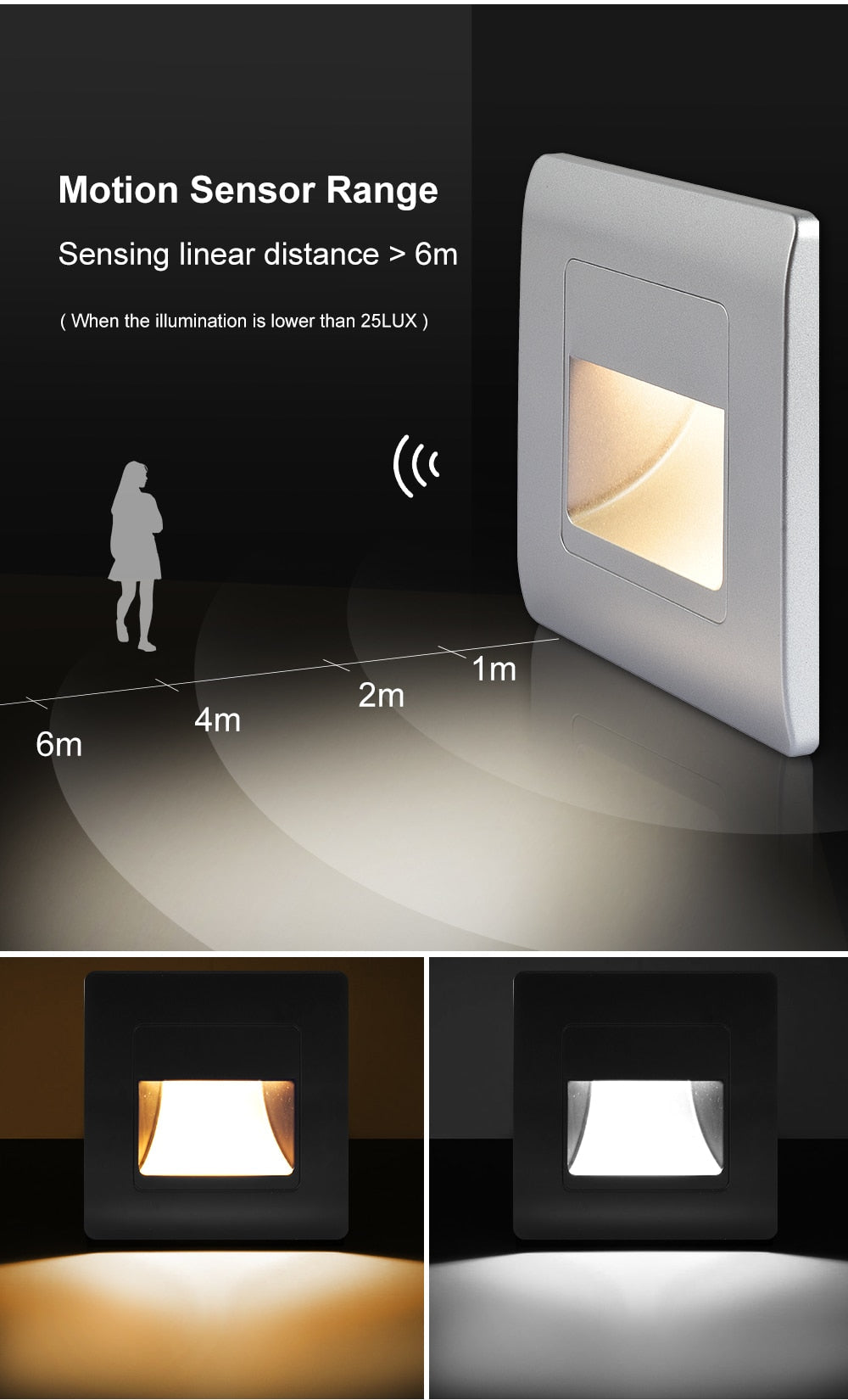 EB Brone - Luce Scale a Led 4 Colori Sensore PIR da Incasso