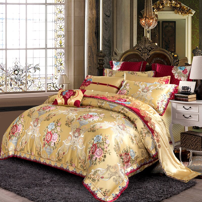 Kaleyra Silver Golden  Silk Satin Cotton Duvet Cover Set