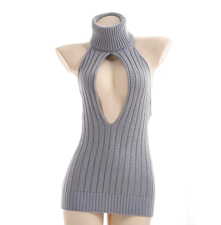 Sexig Hollow Out Pullover Backless Virgin Killer Sweater