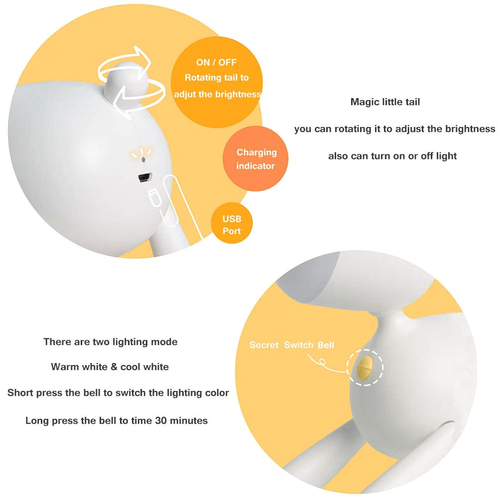 Lampada notturna a LED a forma di cervo carino ricaricabile tramite USB