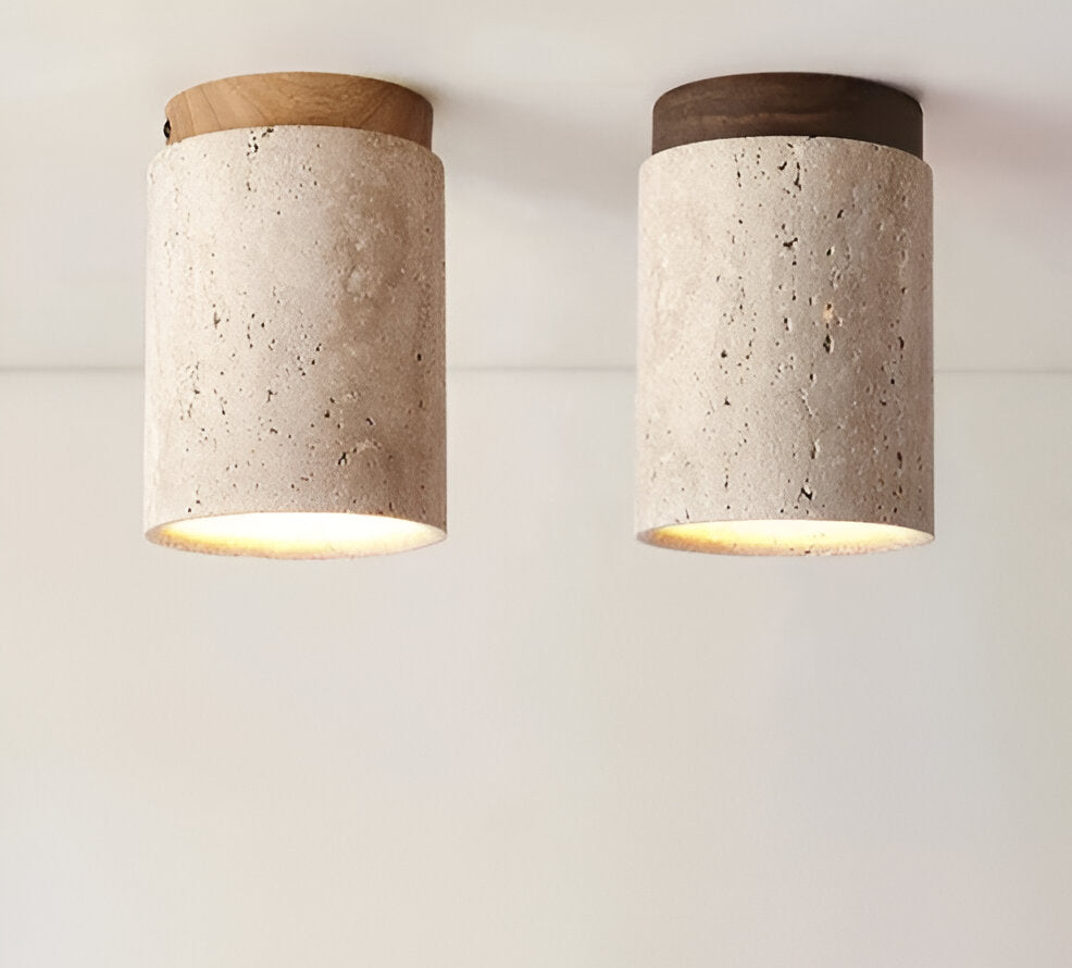 MarWood Travertine Ceiling Light – Marble & Wood Flush Mount Spotlight for Elegant Lighting