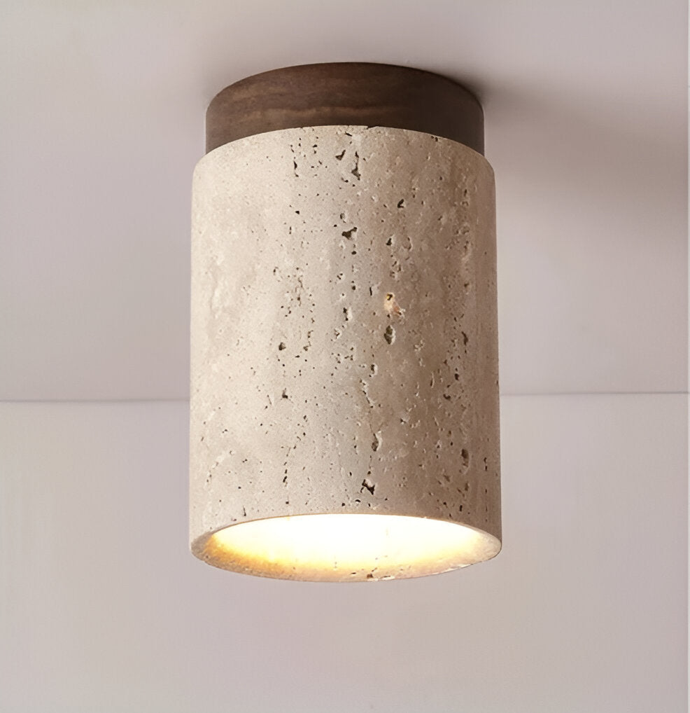 MarWood Travertine Ceiling Light – Marble & Wood Flush Mount Spotlight for Elegant Lighting