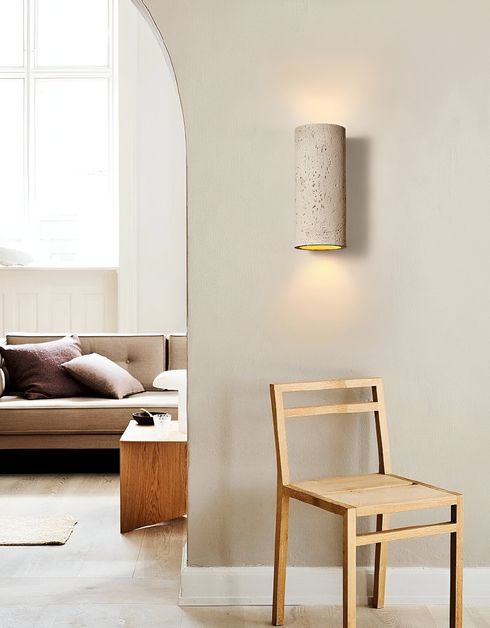 Sylinderrør vegglampe - Wabi-Sabi steinlampe | LED-spotlight med opp-og-ned-belysning