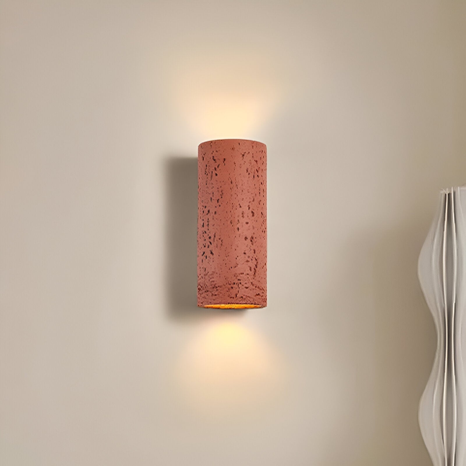 Cylinderrør væglampe - Wabi-Sabi stenlampe | LED-spotlight med op-og-ned belysning