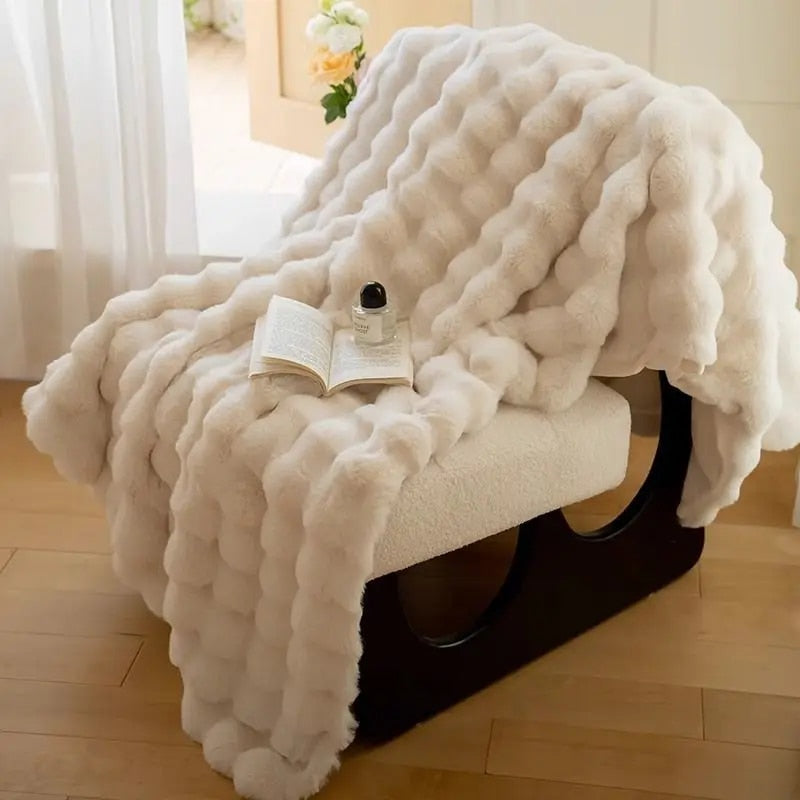 Super Soft Fluffy Luxury Rabbit Faux Fur Wave Throw - 4 Colours