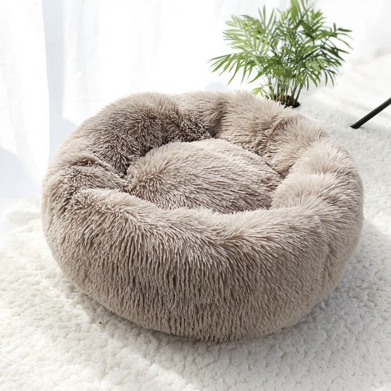 Lit rond en peluche pour chien en forme de beignet apaisant pour petits et grands chiens