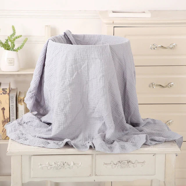 Organic Cotton Ruffled Muslin Baby Swaddle Blanket - White, Beige, Pink, Purple & Blue
