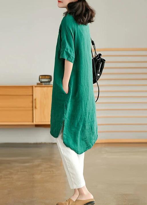 Jade Green Linen Women Casual Linen Shirt Dress