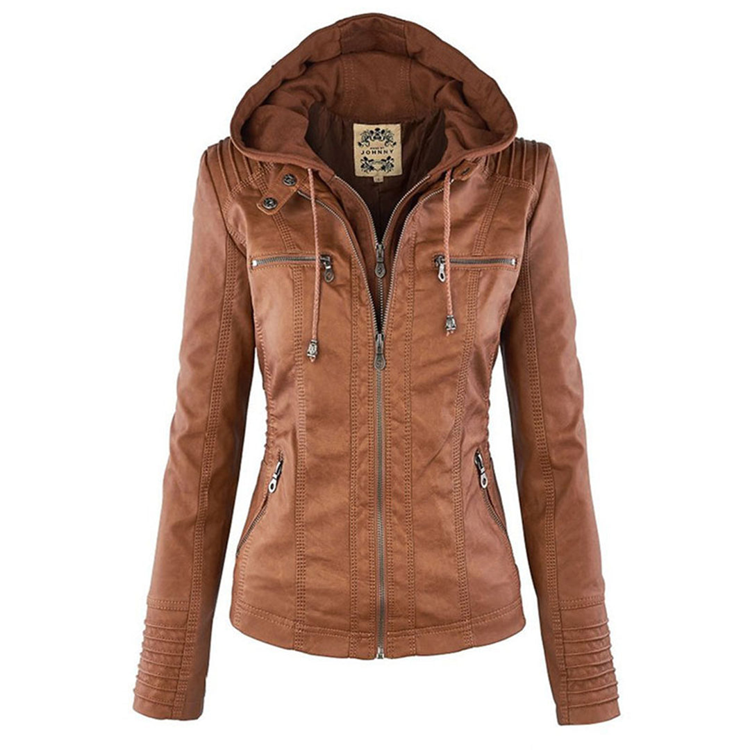 Alesund - Veste en cuir pour femme double doublure avec capuche