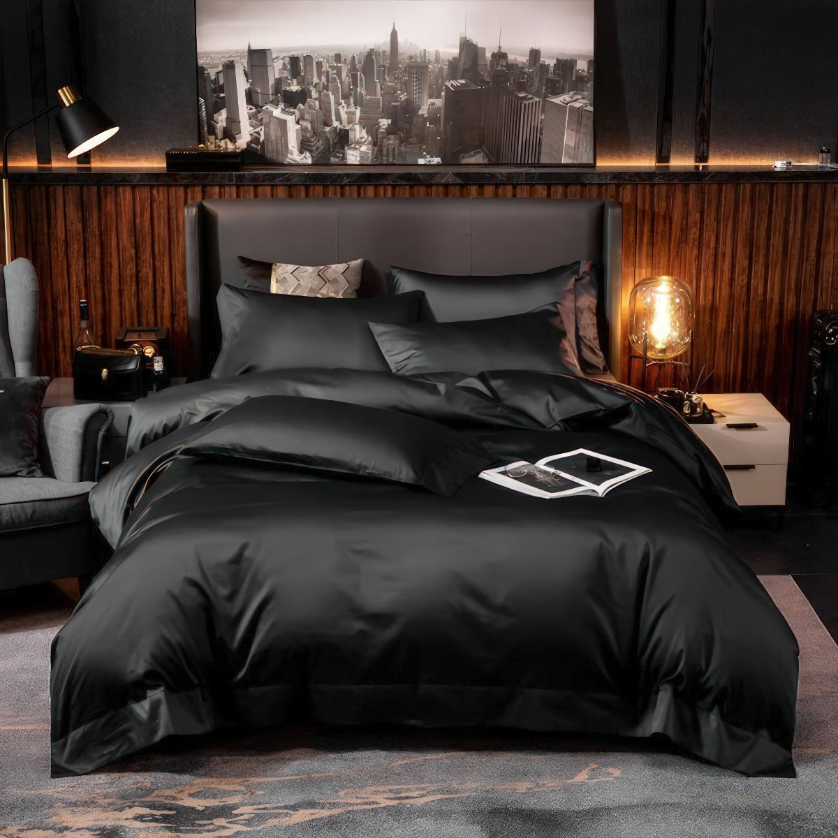 Lakibia Black Silky Soft Egyptian Cotton Bedding Set