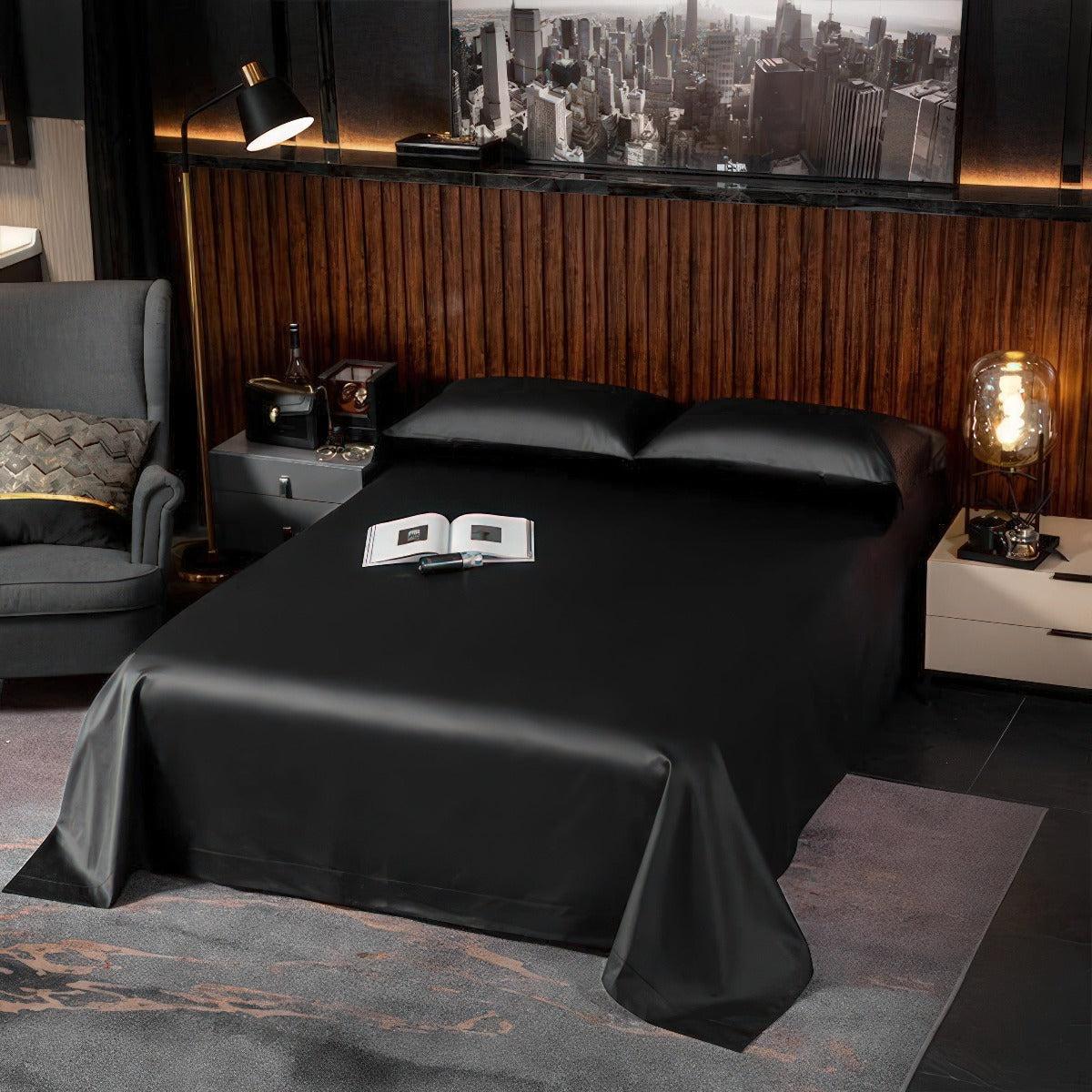 Lakibia Black Silky Soft Egyptian Cotton Bedding Set