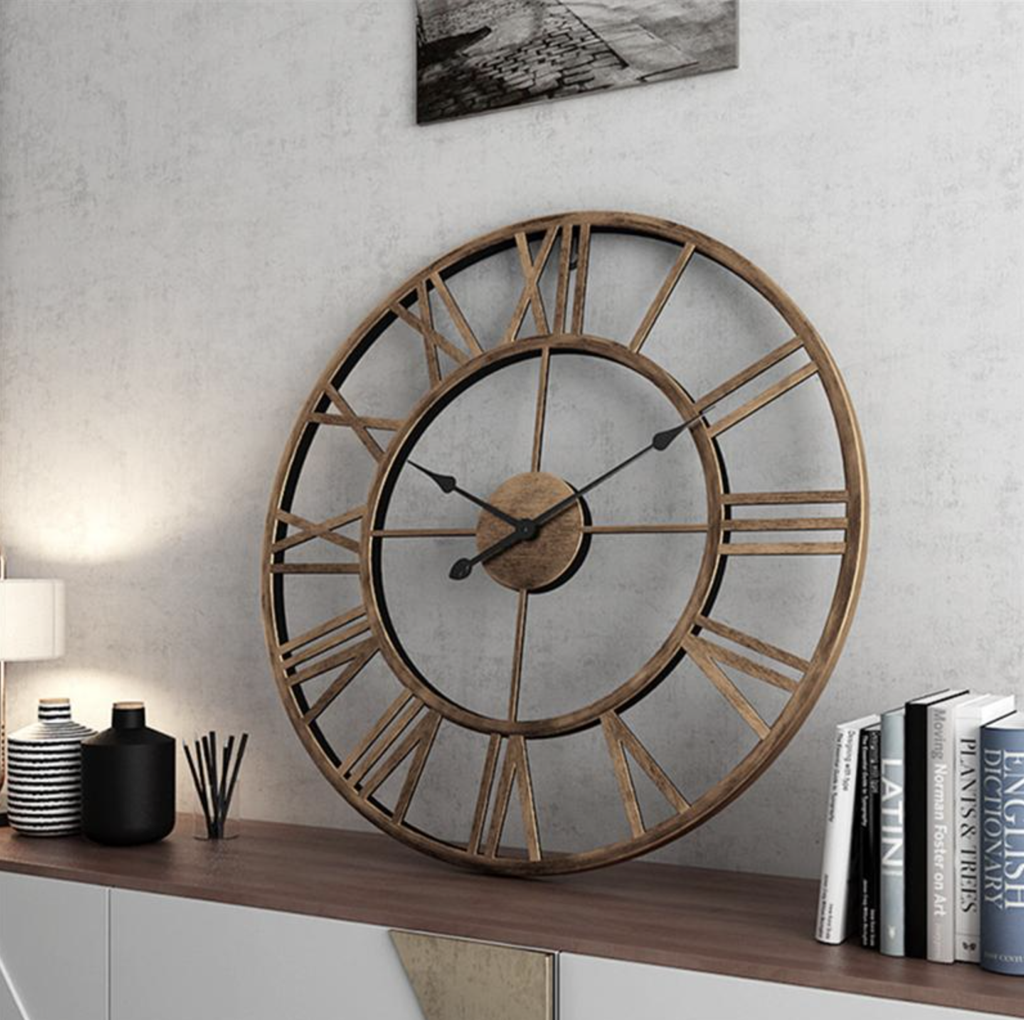 Horloge murale squelette en or ou en bronze