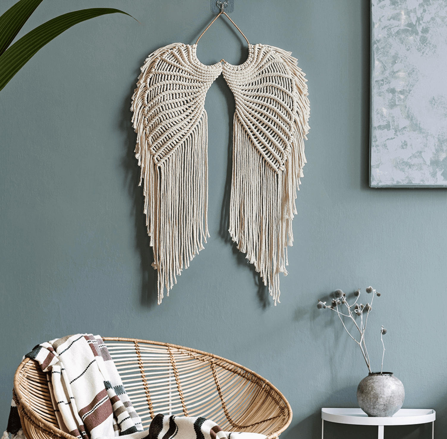 Decoración de pared colgante de macramé con alas de ángel