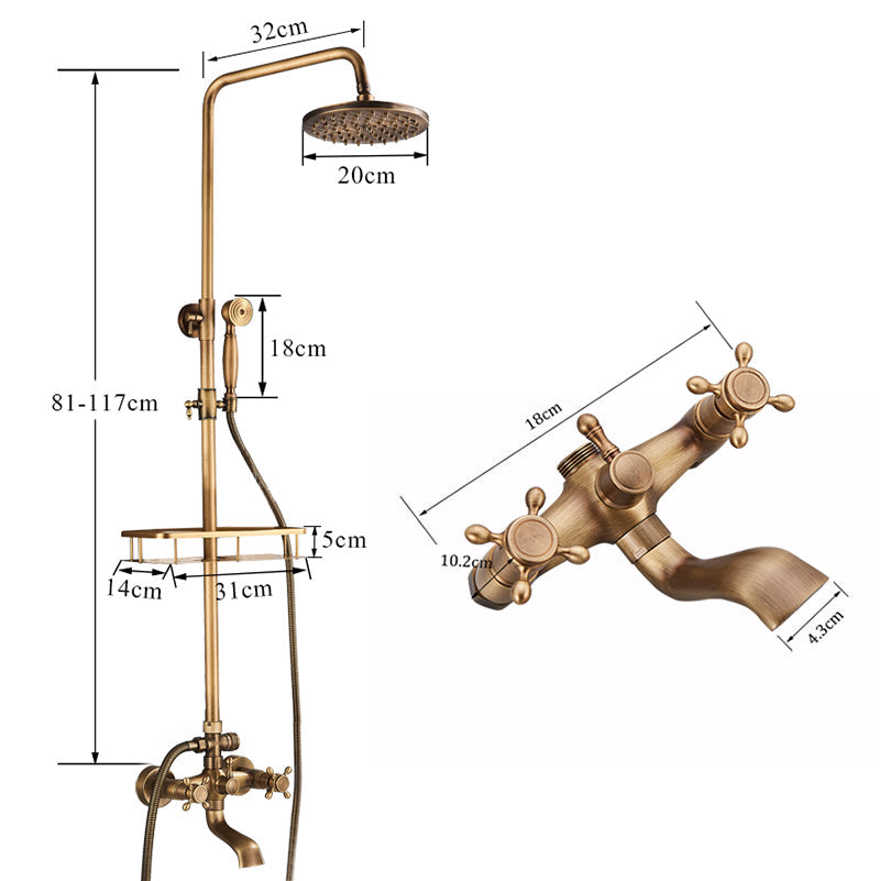 Retro-Kupfer-Duschset mit Messinghahn und praktischen Duschen