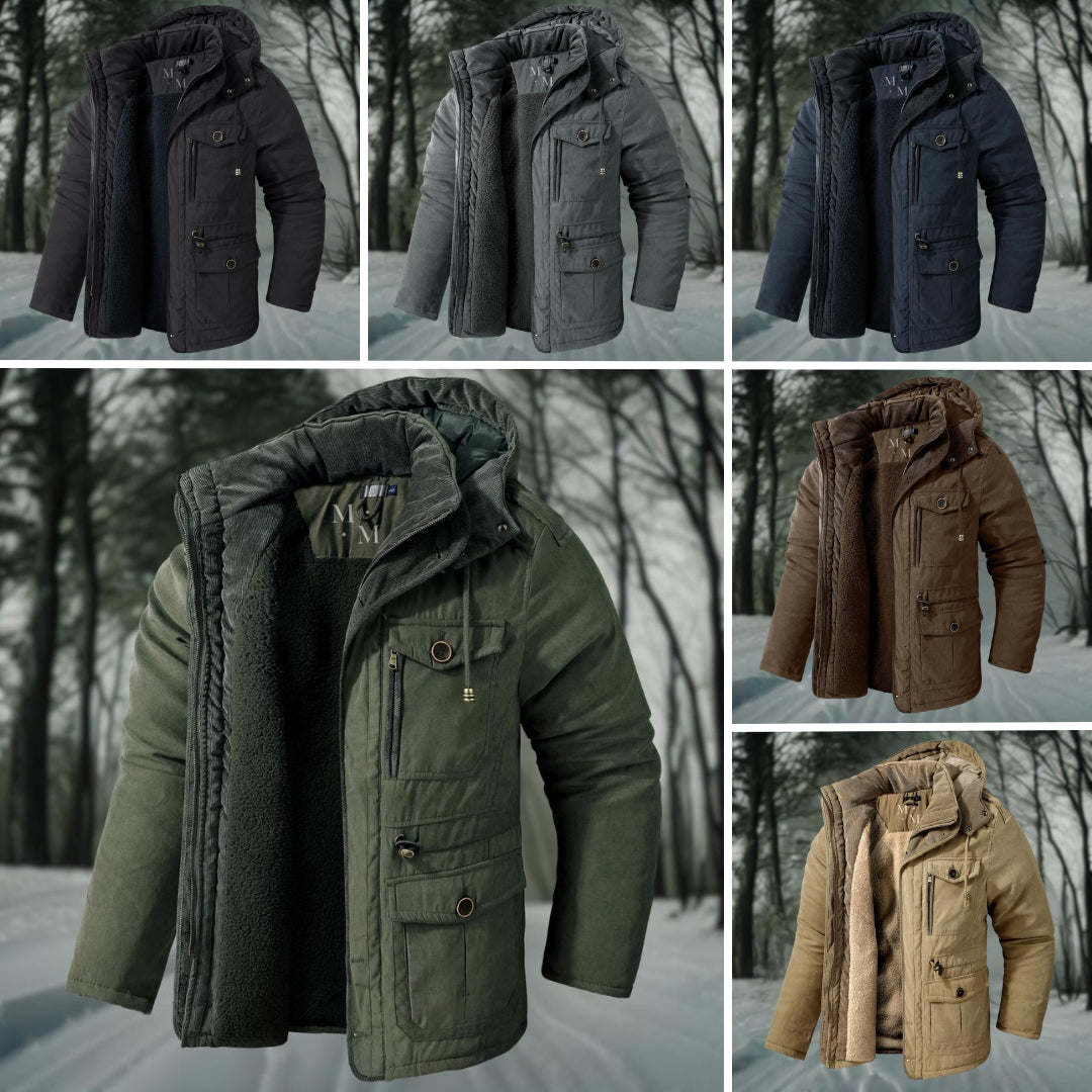 Chaqueta parka elegante y cálida para hombre con capucha.