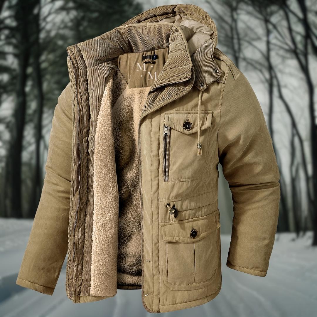 Stylish warm parka jacket for men with hood