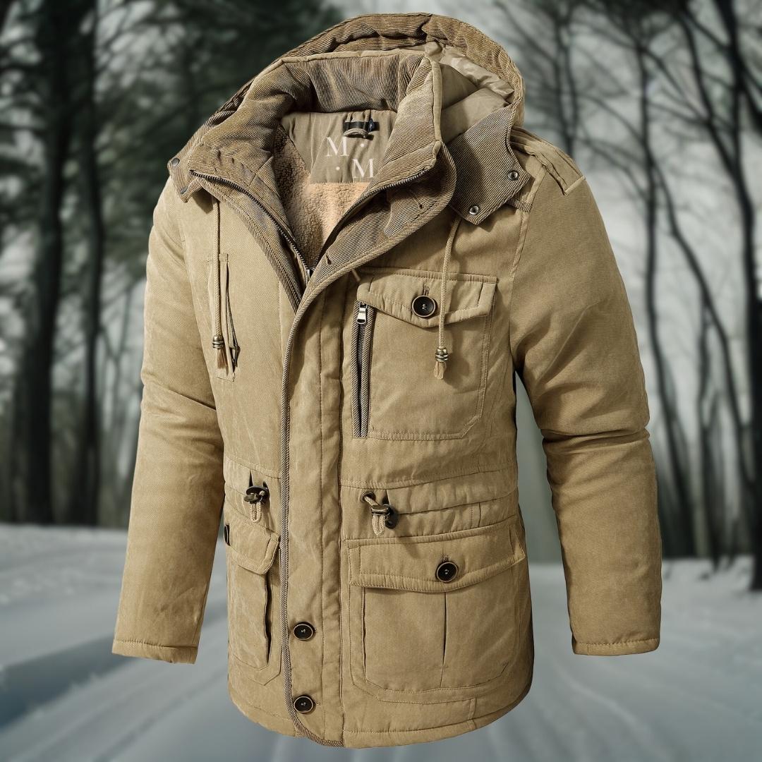 Chaqueta parka elegante y cálida para hombre con capucha.