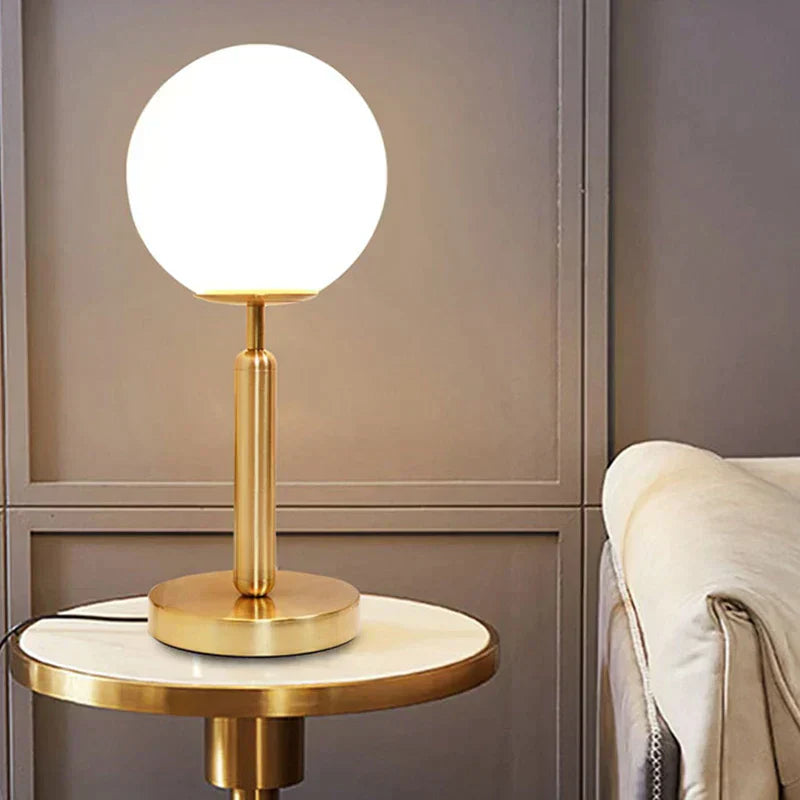 Brass Table Lamp with LED Glass Ball - Elegant and Modern | BrassGlow