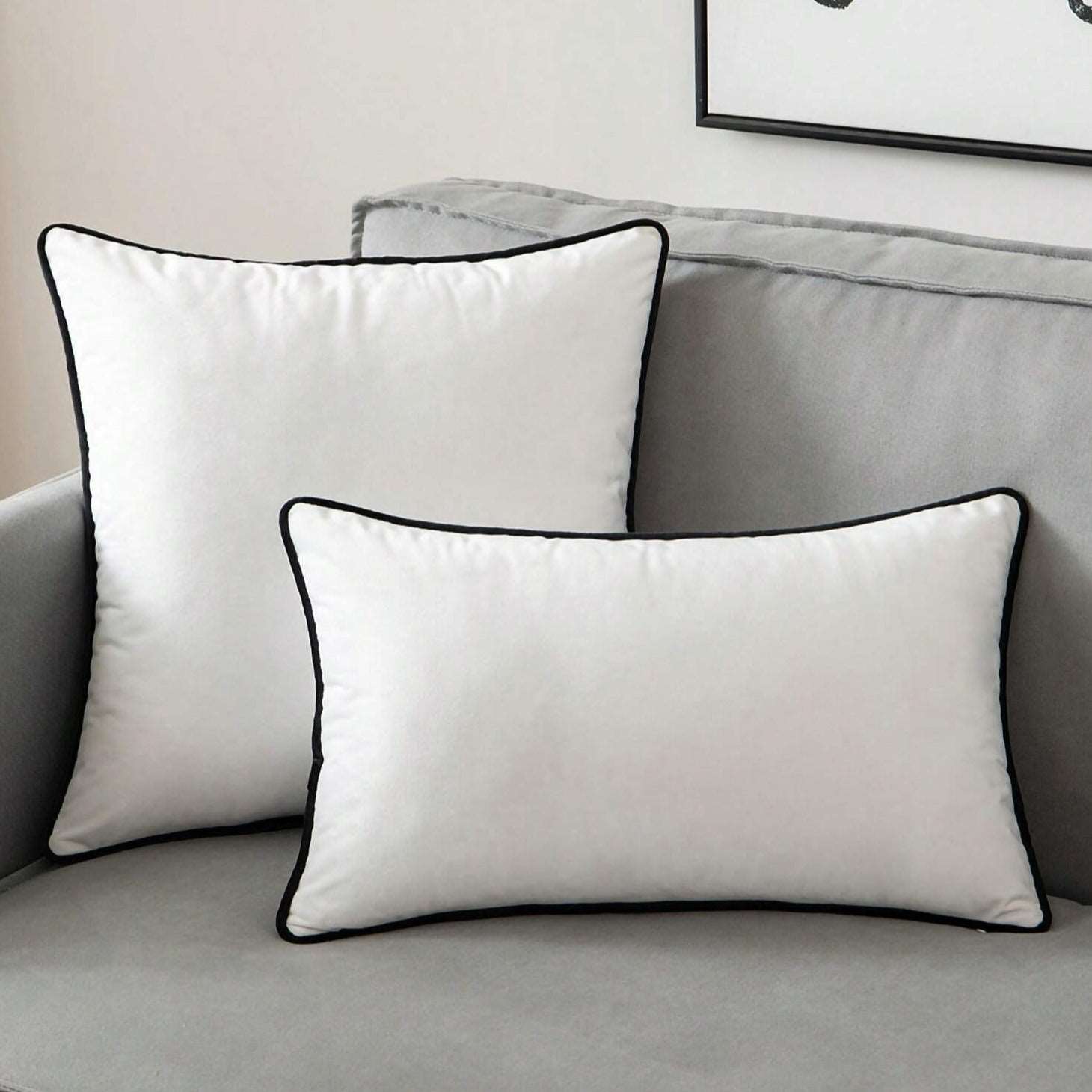 Modern Luxury Velvet Hemming Cushion Covers - Black & White